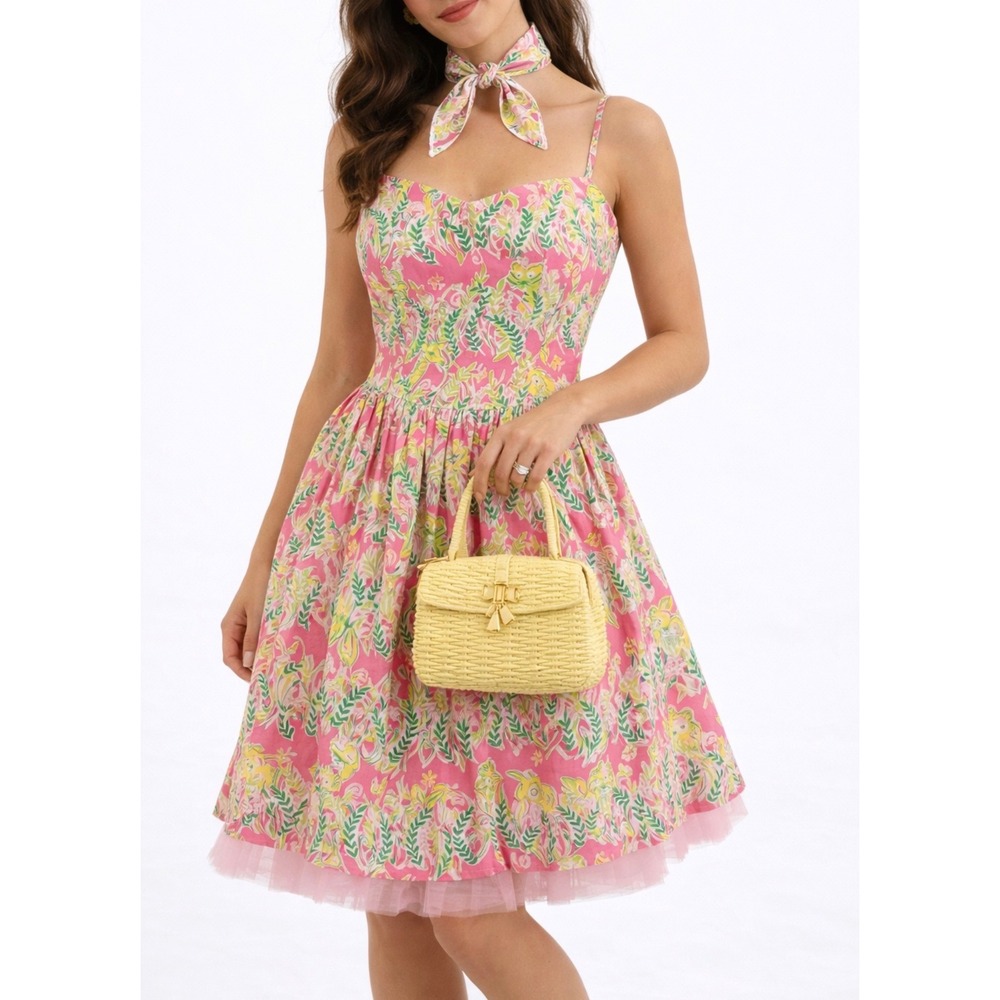 Lilly Pulitzer Baheera Pink‎ Jungle Animal Fit Flare Dress Cottagecore 10 Resort